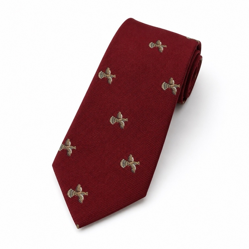 Red Pheasant Birds Tie Vintage Necktie Hunting Game Preppy Retro Americana 70s